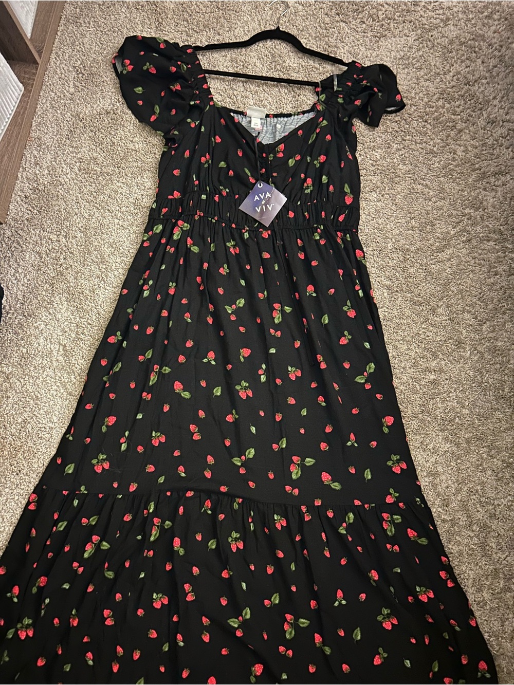 Ava & Viv Black Maxi Dress with Red Strawberry Print